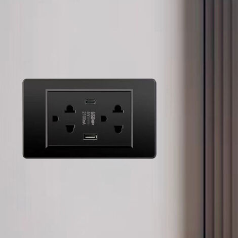 Prise murale Thai/Type C/USB multi-portes - ABS/métal noir - Compacte pour maison/commerce - 180g - Prise unique (1/5)