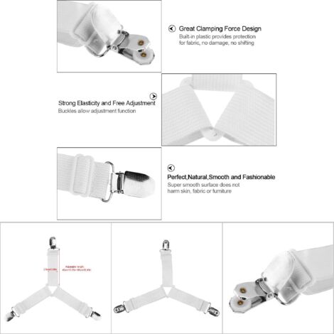 Sangle de fixation de drap avec 4 clips ajustables triangle (blanc) pour maintien parfait du matelas (1/5)