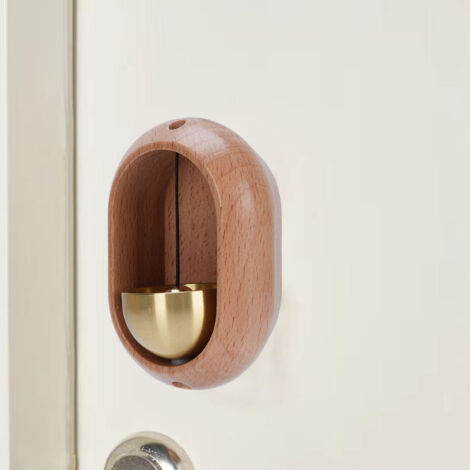 Sonnette de porte décorative en bois et cuivre avec fixation par double face - Cloche de boutique pour maison, restaurant, magasin (1/5)