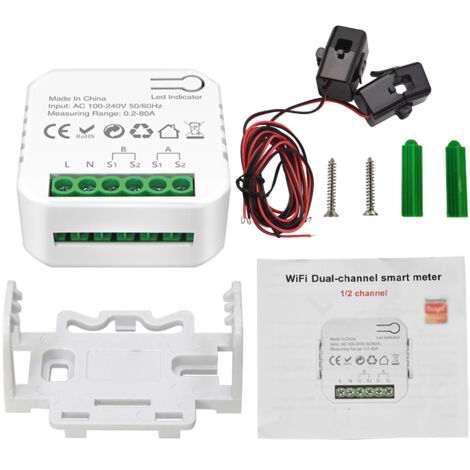 Compteur d'Énergie Intelligente TY avec 2 Clamps CT 80A pour Monitorer la Consommation Électrique et Analyser les Systèmes Photovoltaïques (1/5)