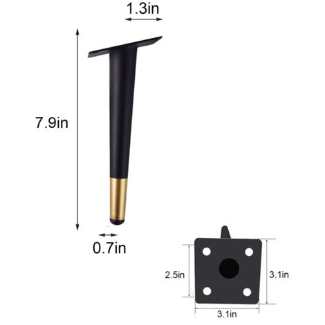 Pieds de Sofa/Furniture en Métal - Hauteur [12cm/15cm/20cm/25cm/30cm/40cm/50cm] - Noir - Fer Electroplated - Charge 250lbs - Installation Rapide - 1 Pièce (1/2)