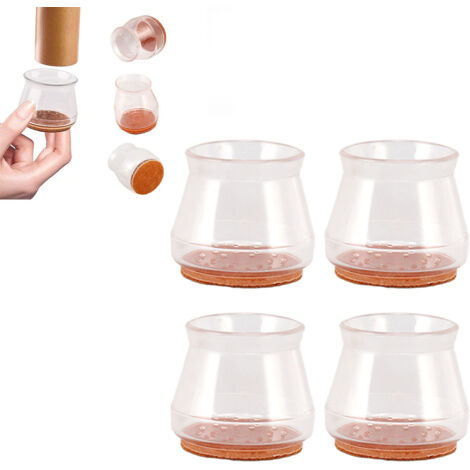 Protecteurs de pieds de chaise Silicone Transparents 16 pièces - Antichocs, Antidérapants et Silencieux pour Parquets et Sols (3.5x3.8x3.3cm) (1/5)