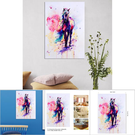 Tableau d'art Animal en toile peinte à l'huile Décor mural Cheval aquarelle 4057cm (1/5)