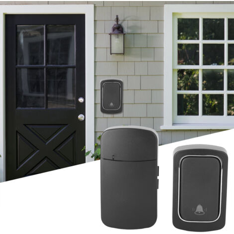 Sonneur Porte Wireless Sans Fil Maison Ding Dong Noir Sonnette Électrique Auto-Powered Modèle ABS Portable Kit Adhesive Sans Batterie Récepteur Intérieur Range 200m² 1Sonneur 1Récepteur (1/5)