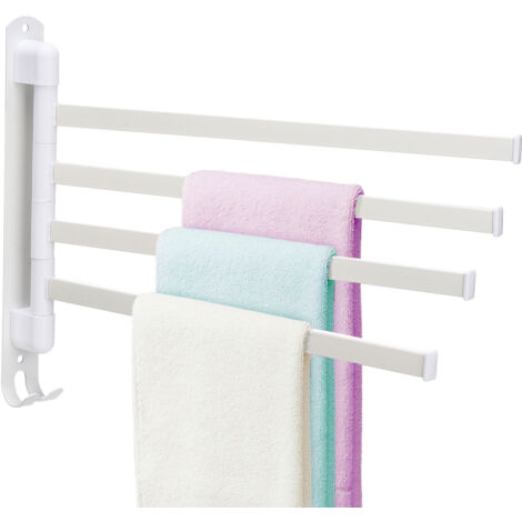 Porte-serviettes pivotant 304 Blanc, Bras tournants à 180°, Support mural gain de place pour salle de bain et cuisine, Installation facile 4 bras (1/5)