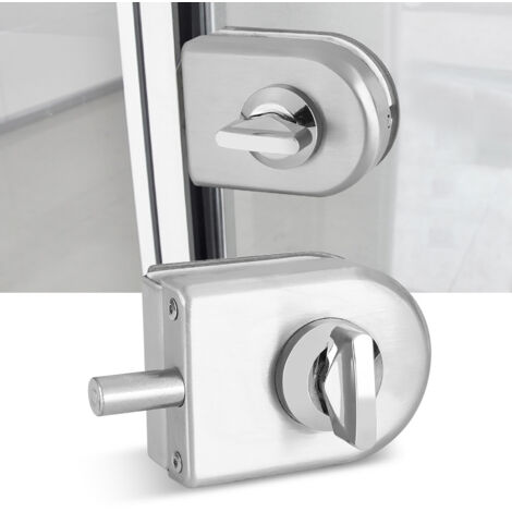 Serrure de Porte en Verre, Corps en Acier Inoxydable 10-12mm avec Lingot Rond à Poignée Tournante pour Porte Sans Cadre et Verre Trempé, Installation Facile, Utilisation Maison/Salle de Bain (1/5)