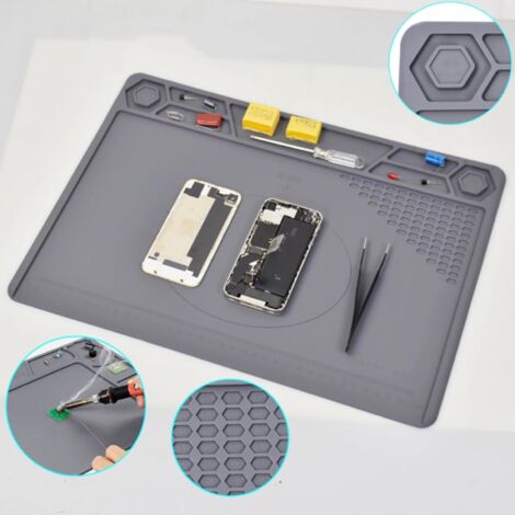 Tapis de Soudage Anti-Slip Silicone Résistant à 932°F avec Règle et Emplacements Vis pour Réparation Électronique (1/5)