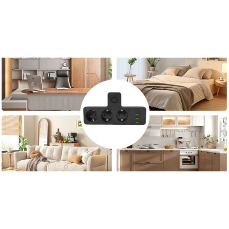 Multiprise avec 3 Prises AC, 3 Ports USB et 1 Port Type-C avec Commutateur pour Maison - Allonge Électrique Polyvalente (1/5)