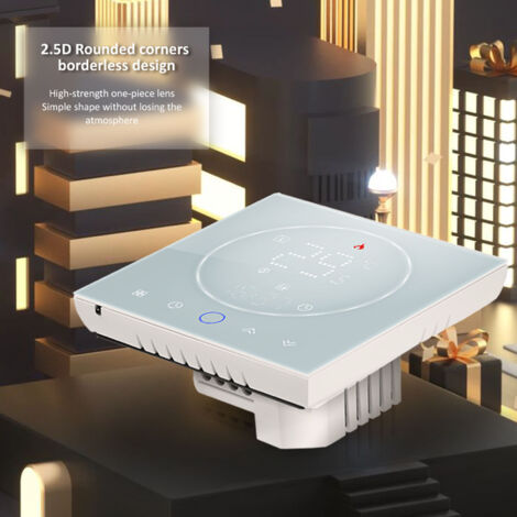Thermostat Intelligent Programmable pour Maison Connectée [7 Jours, LED Multi-Color, Écran Tactile Ultra-Fin 13mm, AC95‑240V] – Installation Murale, Boîtier 86mm Blanc Carré (1/5)