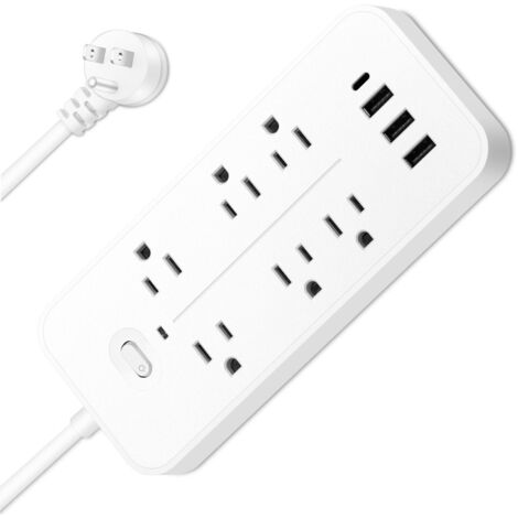 Multiprise 6 Prises avec Protection Anti-Surcharge, 3 Ports USB et 1 Port Type-C, ABS, 1250W, 1.2m (1/5)