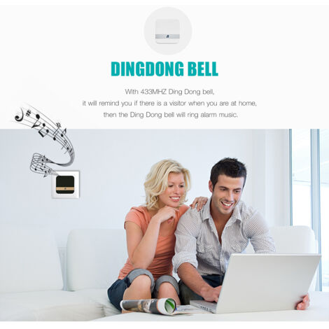 Sonnette intérieure Plug-in pour vidéo-porte Wi-Fi - Compatible 433MHz, volume ajustable jusqu'à 110dB, choix de mélodies, plastique noir/blanc, AC 90-250V (1/5)