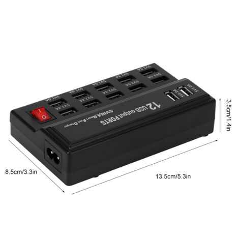 Bloc Multi Port USB 12 USB Ports avec Protection Intelligente - Noir (1/5)