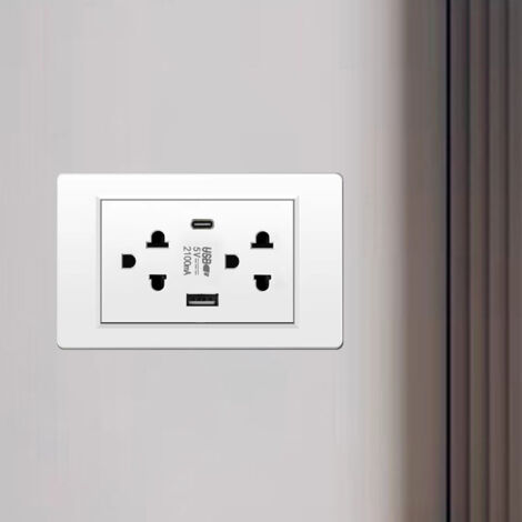 [Prise Murale] Prise économique Thailand/Vietnam avec port USB Type-C et design Thai esthétique, blanc ABS et métal durable, dimensions compactes pour usage domestique/commercial (1/5)