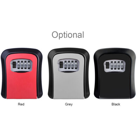 Coffret mural Sécuribox coffre-fort clé code rechargeable aluminium 114x94x40mm Rouge/Gris/Noir (1/5)