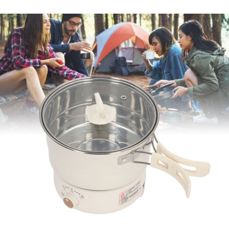 Autocuiseur Électrique 500W avec Handle Escamotable, 1.6L pour Camping/Dortoir, Multifonction (ABS, Stainless Steel, 18cm)