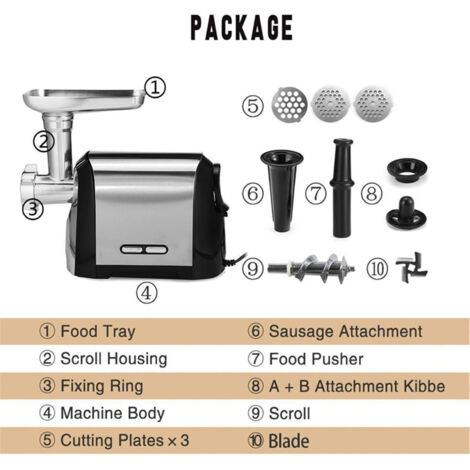 Hachoir électrique pour cuisine, Moulin à viande domestique en acier inoxydable haute puissance 3200W (1/5)