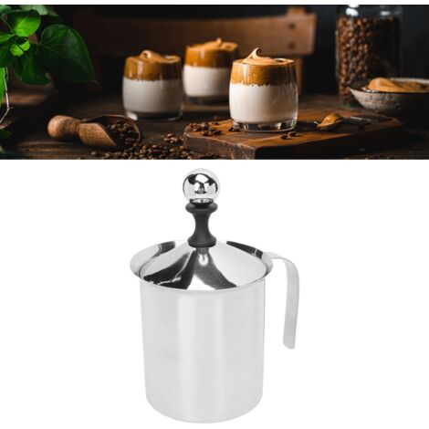 [Mousseur à lait manuel] + [304 Acier inoxydable] + [Double couche brossée] + [Capacité 800cc prise ergonomique] (1/5)