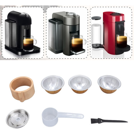 Capsule Café Réutilisable Kit Vertuo avec Couvercle, Scoop et Brosse pour Machine Nespresso