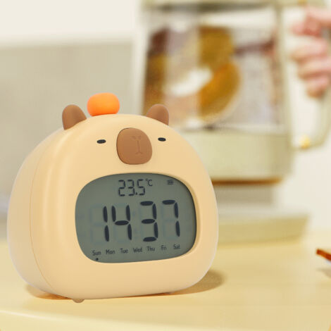 Réveil Capybara - Lampe de Nuit, Multiple Sonneries, Rechargeable 800mAh, Design pour Enfants, ABS, 120x78x112mm (1/5)