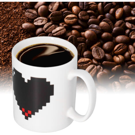 Tasse en céramique avec motif cœur thermosensible changeant de couleur - Mug pour maison bureau restaurant bar - 517g 12x9.5x8cm (1/5)