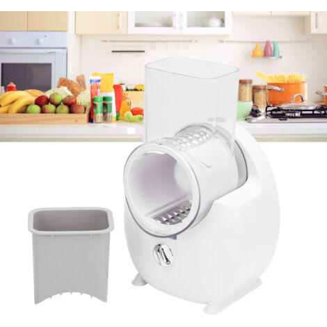 Râpe Électrique Inox Automatique Multi-fonctions - 4 Lames Inox - Pour Fruits, Pommes de Terre, Légumes - Machine Électrique à Salade - Avec Adaptateur US - Blanc - 1300g - Dimensions 29x17x17cm (1/5)