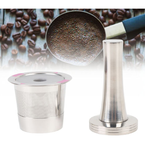 Capsule Café Réutilisable en Acier Inoxydable avec Tamper, Brosse et Cuiller pour Machines à Café – Kit Éco (1/5)