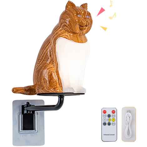 Lampadaire mural rechargeable USB avec figurine de chat décorative, diffuseur de sons et aromathérapie (grain de bois érable), pour chambre et hall (1/3)