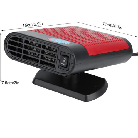 Dégivreur de Pare-brise avec Purificateur d'Air 150W 12V, ABS Noir Rouge, 11x15x7.5cm, 384g, 360° Basculant, 2 Modes Vent Chaud/Naturel (1/5)