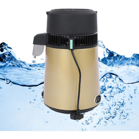 Destillateur d'eau 750W automatique couleur dorée pour cuisine, clinique dentaire et bureaux avec contenant bleu, capacité 4L et plug EU 220V (1/5)