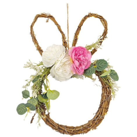 Couronne lumineuse pour porte de printemps avec lapins de Pâcles, décorations florales simulées, pour fêtes et célébrations (1/5)