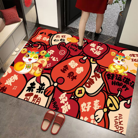 Paillasson Rouge Nouvelle Année Bonne Chance pour Maison Nouveau Célébration Fête 40x60cm (1/5)
