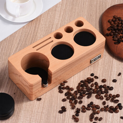 Station de Tampage Expresso TREELF 54mm en Bois de Hêtre - Porte Tamper/Brush/Distributor/Filtre/Portafilter avec Support Antidérapant (1/5)