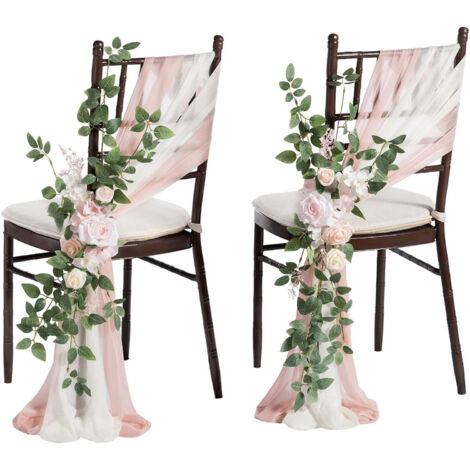 Fleurs Artificielles pour Décorations de Mariage et Festival - 2 Pièces Fleurs pour Dossiers de Chaises Extérieures avec Toile de Fond et Filets (1/5)