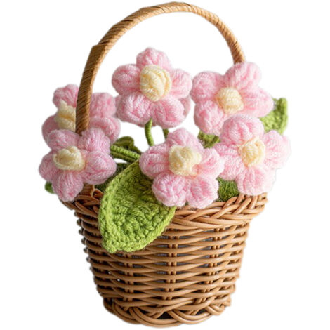 Fleur Crochetée Artisanale en Pot - Rose Pétales Délicates Décor Bureau Naturel Fleur Conservée (Hauteur 15 cm) (1/5)