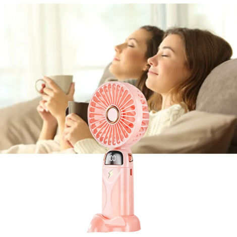 Petit ventilateur portable USB rechargeable à vitesse ajustable 5 niveaux et écran digital, idéal pour voyages et camping