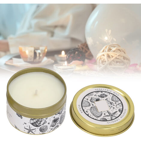 Bougie à Parfum en Cire de Soja Naturelle - Essences Végétales - Bougie en Pot Métallique Dorée 70g Ambiance Océan - Purification & Relaxation (1/5)