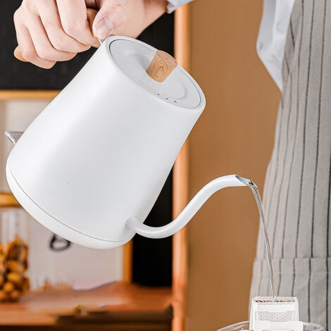 Bouilloire Électrique Gooseneck 800ml - Stainless Steel avec Arrêt Automatique, Prise EU 220V, Blanc Grain de Bois (1/5)