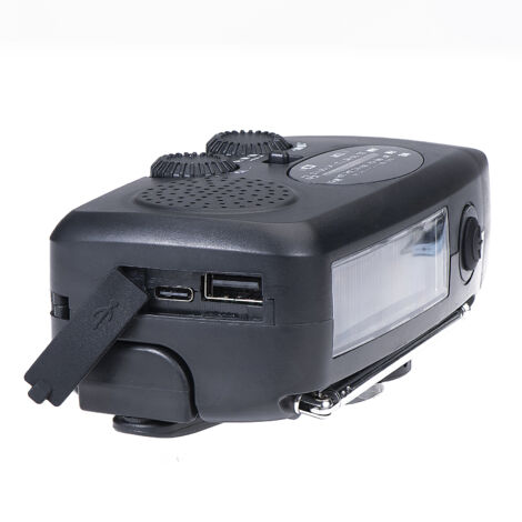 Radio d'urgence solaire manuelle portable NOAA avec AM FM torche LED alarme SOS chargeur de téléphone ABS 128x60x45mm (1/5)