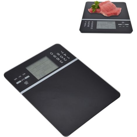 Balance Culinaire Nutritionnel - Échelle Digitale de Cuisine en Verre Trempé avec Écran LCD - 5kg/0.1g - Analyse Protéines, Lipides, Calories (999 Aliments) (1/5)