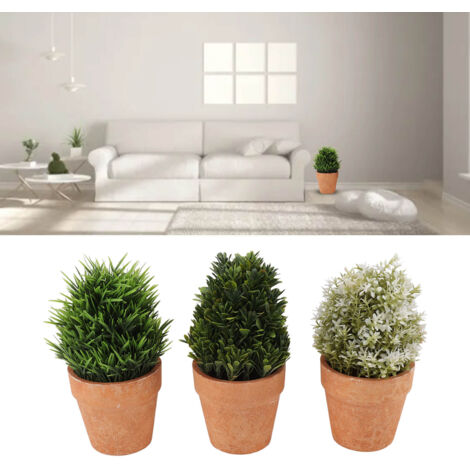 Plantes Artificielles en Pot - Set de 3 PCS Mini Plantes Vertes Déco Bureau Maison Salle de Bain Salon Plastique Éco (1/5)
