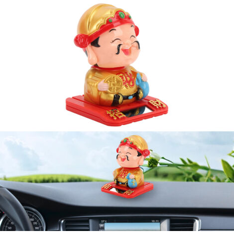 Statue de Cai Shen - Automatique avec Détection Lumière, Sculpture Ornée Nodding Figurine pour Bureau, Voiture, Décoration Maison/Hôtel - ABS 7.2x7.4x10cm, 100g (1/5)