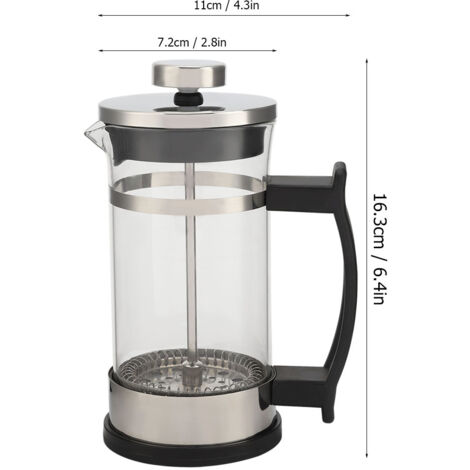 Cafetière Press Pot [Mano Collection] Boîte Filtre Double House Inox + Verre Borosilicate 304 Résistant 150°C Filtration Double Siffle Sucre Efficace Complet - Dimensions: 117.216.3cm - (1/5)