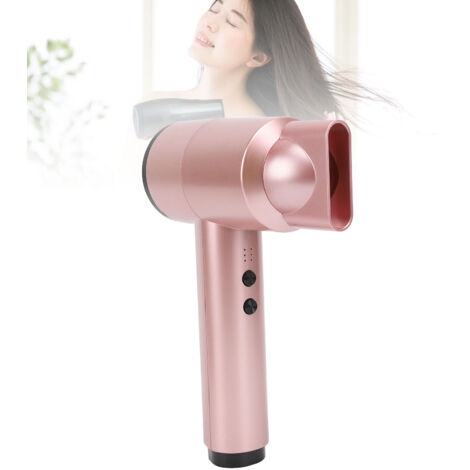 Sèche-cheveux rechargeable sans fil 5000mAh portable 6 niveaux de température ajustable rose doré avec base de charge prise US pour maison camping voyage (1/5)