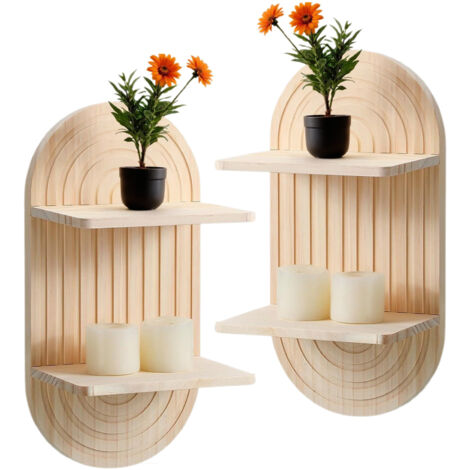 [Support mural à deux étages oval] Modèle Ovale 30x15cm en Bois de Pin naturel pour décoration et rangement (1/5)