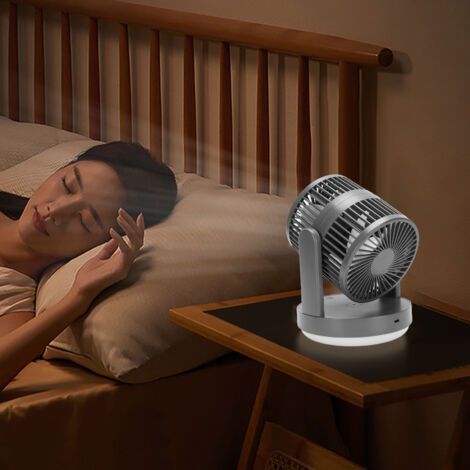 Ventilateur de bureau rechargeable oscillant avec lumière nocturne 3 vitesses - Double flux d'air - Batterie 6000mAh - ABS - 146x146x185mm - Gris foncé (1/5)