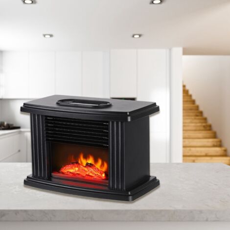 Poêle Électrique Mini avec Flamme Simulée et Chauffage Rapide [ABS, 22x12.5x14.5cm, 985g, 1000W] Contrôle à Distance et Fonctionnement Silencieux - US Plug 110V (1/5)