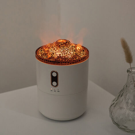 Humidificateur d'Ambiance avec Effet Flamme 450ml USB Diffuseur d'Huiles Essentielles Mode Gelée/Volcan Auto-Off PP ABS 380g 16x11x11cm (1/5)