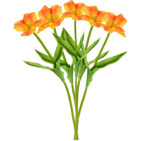 Fleurs Artificielles PU Tulipes Brownie Orange 5pcs Facade Ouverte (1/5)
