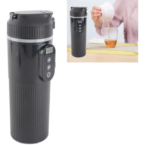 Bouilloire Électrique de Voiture 500ml en Acier Inoxydable avec Affichage Intelligent de Température, Fonction Chauffe-Mug et Allume-Cigare Noir (1/5)