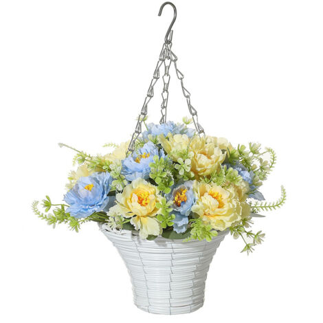 Panier suspendu artificiel [Style 7] - Bouquet décoratif floral pour la maison en pot de fer (1/5)